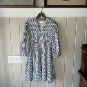 NWT Entro Striped Puff 3/4 Sleeve Mini Dress in Navy & White, Size Small